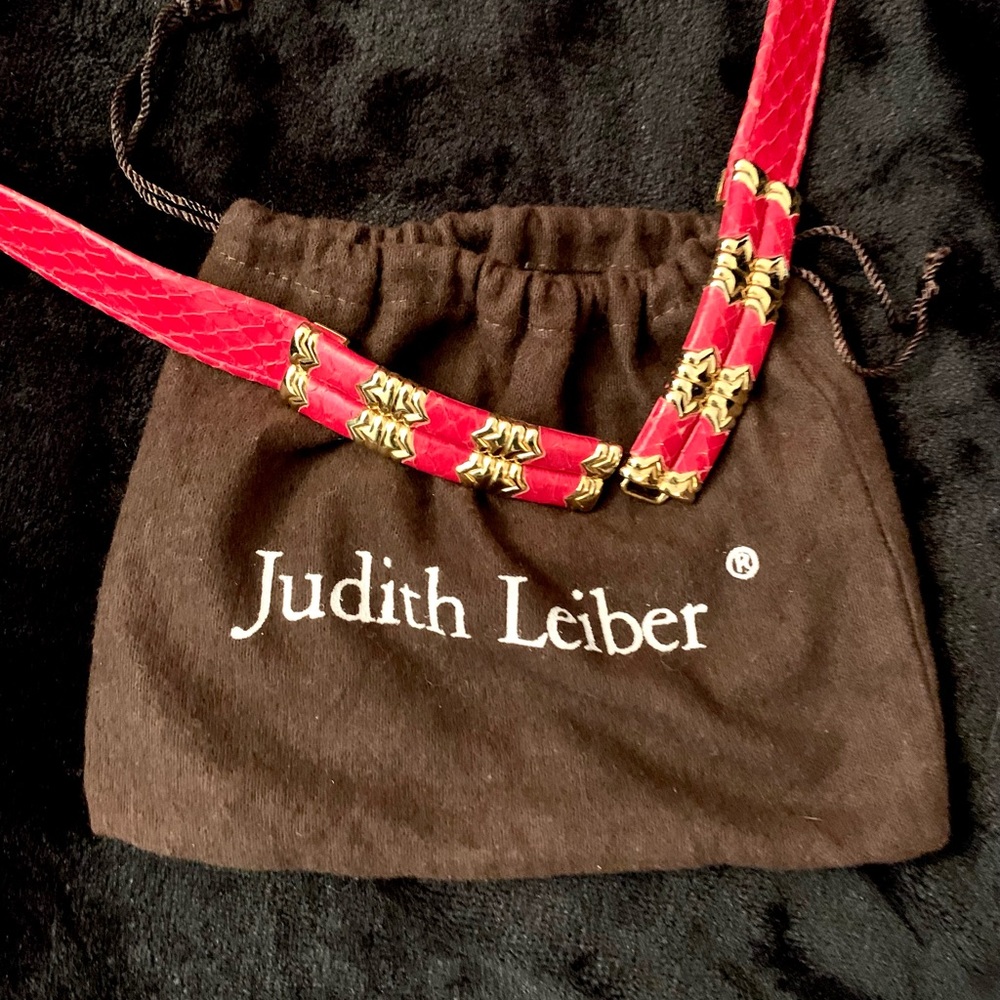 Judith Leiber Red & Gold Snakeskin Belt with Pouch Adjustable 28- 38 Inches